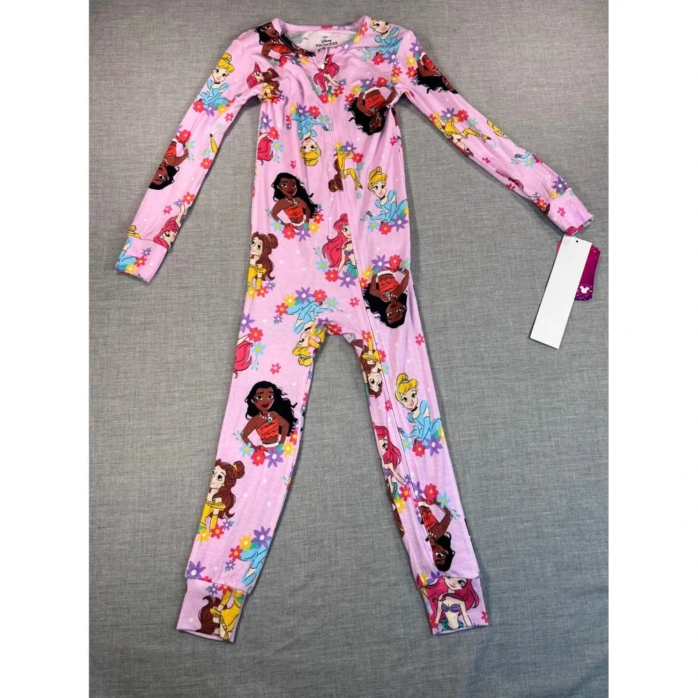 Disney Princess Toddler Girls Purple Viscose Zip Up Sleeper Pajamas 4T
